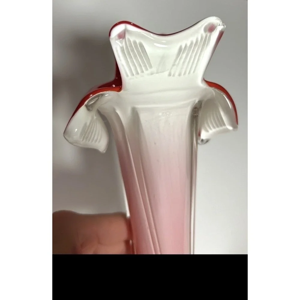 Vintage Jack in the Pulpit Red, Green Floral Hand Blown Bud Vase, Murano Style